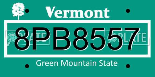8PB8557 Vermont License Plate