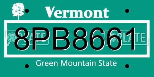 8PB8661 Vermont License Plate