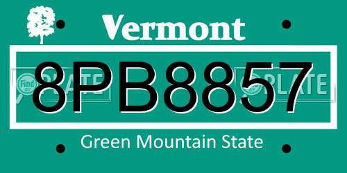 8PB8857 Vermont License Plate