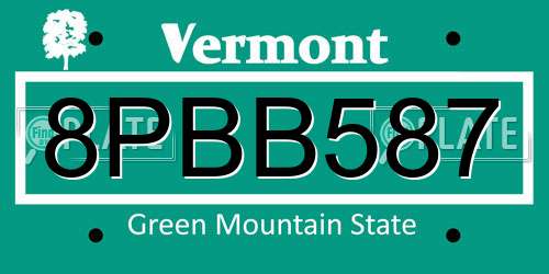 8PBB587 Vermont License Plate