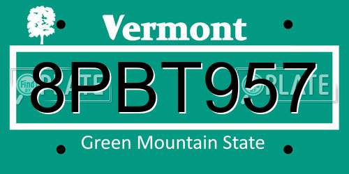8PBT957 Vermont License Plate