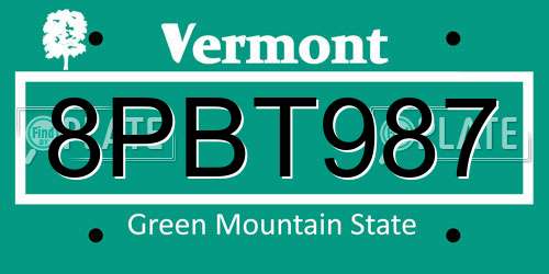 8PBT987 Vermont License Plate