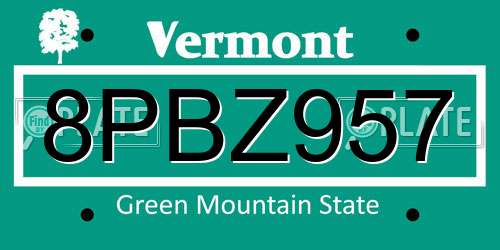 8PBZ957 Vermont License Plate