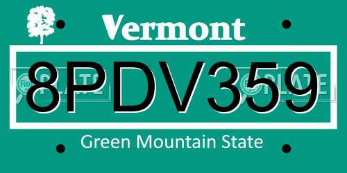 8PDV359 Vermont License Plate
