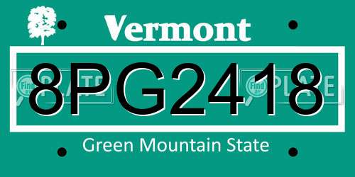 8PG2418 Vermont License Plate