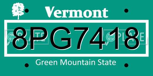 8PG7418 Vermont License Plate