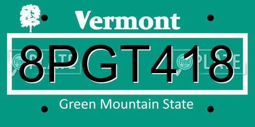8PGT418 Vermont License Plate