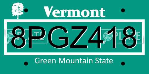 8PGZ418 Vermont License Plate