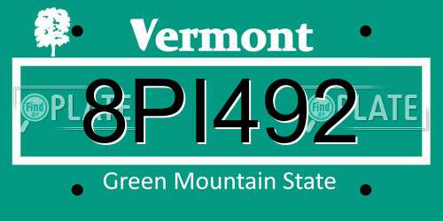 8PI492 Vermont License Plate