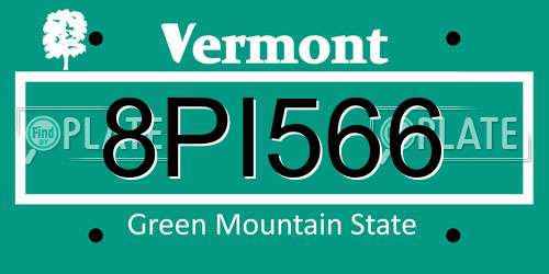 8PI566 Vermont License Plate