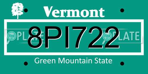 8PI722 Vermont License Plate