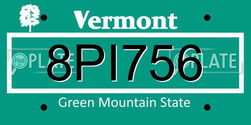 8PI756 Vermont License Plate