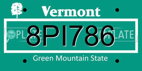8PI786 Vermont License Plate