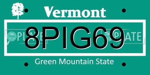 8PIG69 Vermont License Plate