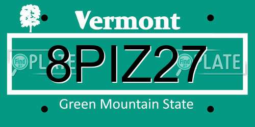 8PIZ27 Vermont License Plate