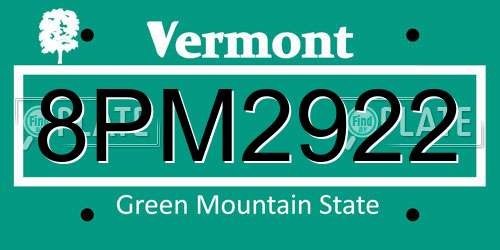 8PM2922 Vermont License Plate