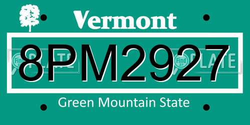 8PM2927 Vermont License Plate