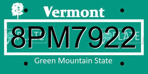 8PM7922 Vermont License Plate