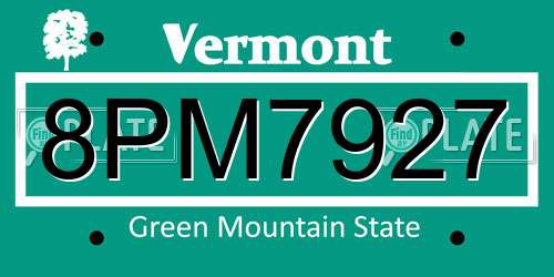 8PM7927 Vermont License Plate