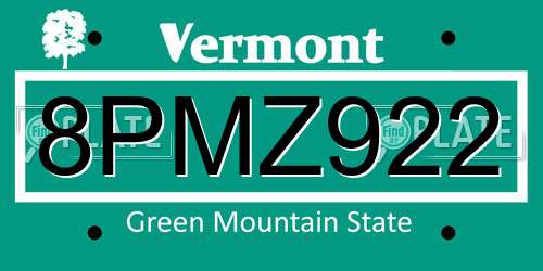 8PMZ922 Vermont License Plate