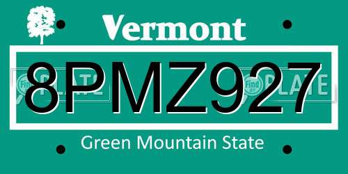 8PMZ927 Vermont License Plate