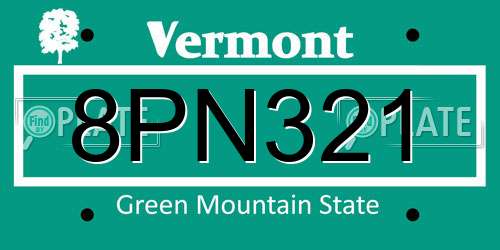 8PN321 Vermont License Plate