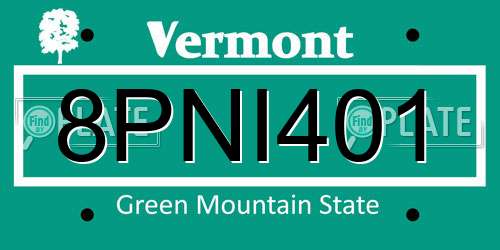 8PNI401 Vermont License Plate