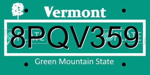 8PQV359 Vermont License Plate