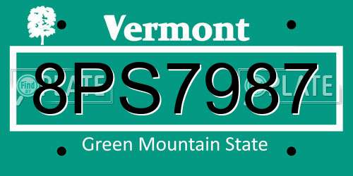 8PS7987 Vermont License Plate