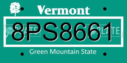 8PS8661 Vermont License Plate