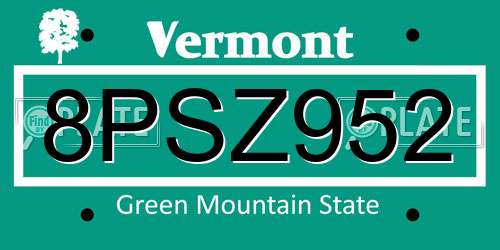 8PSZ952 Vermont License Plate