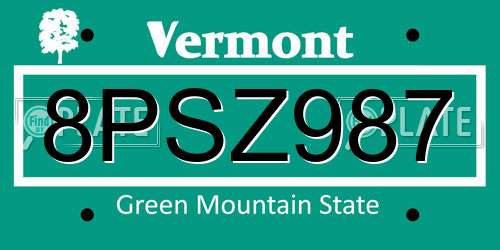 8PSZ987 Vermont License Plate