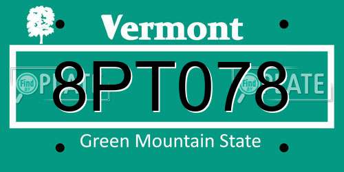 8PT078 Vermont License Plate