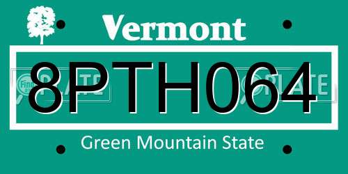 8PTH064 Vermont License Plate
