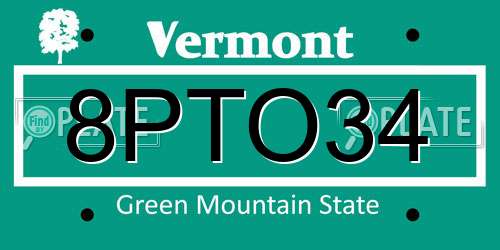 8PTO34 Vermont License Plate