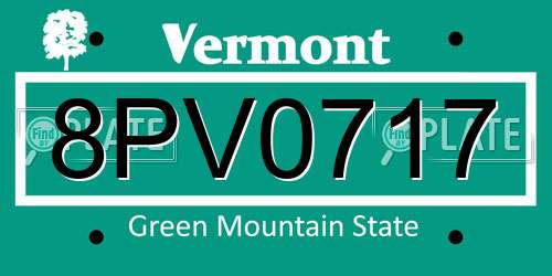 8PV0717 Vermont License Plate