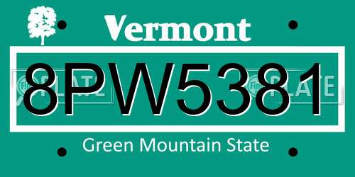 8PW5381 Vermont License Plate