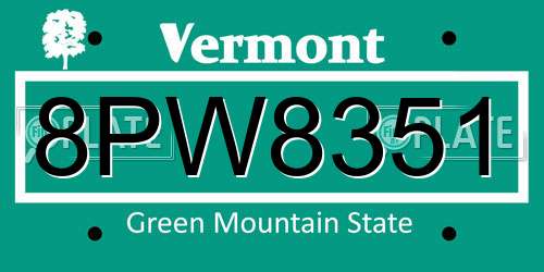 8PW8351 Vermont License Plate