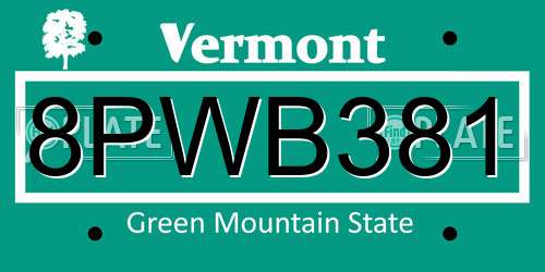 8PWB381 Vermont License Plate