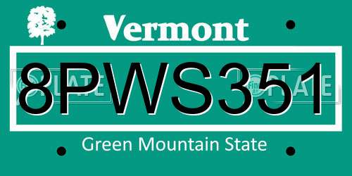 8PWS351 Vermont License Plate