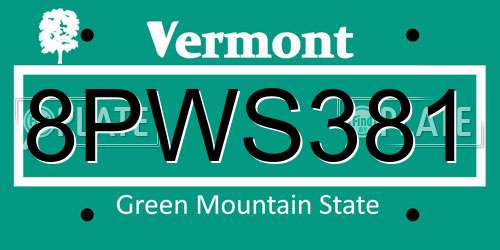 8PWS381 Vermont License Plate