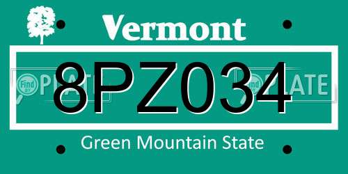 8PZ034 Vermont License Plate