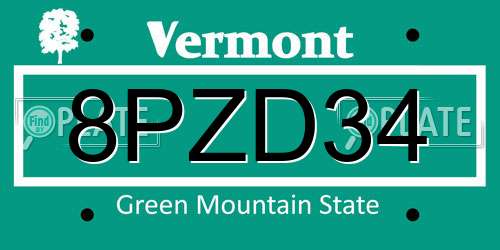 8PZD34 Vermont License Plate
