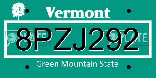 8PZJ292 Vermont License Plate