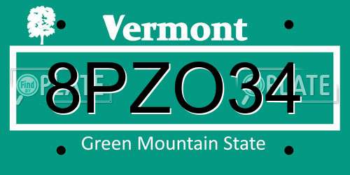 8PZO34 Vermont License Plate