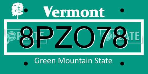 8PZO78 Vermont License Plate