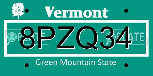 8PZQ34 Vermont License Plate