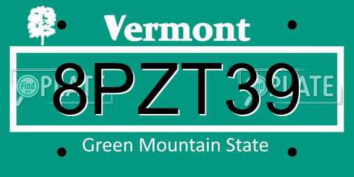 8PZT39 Vermont License Plate