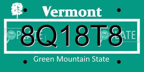 8Q18T8 Vermont License Plate