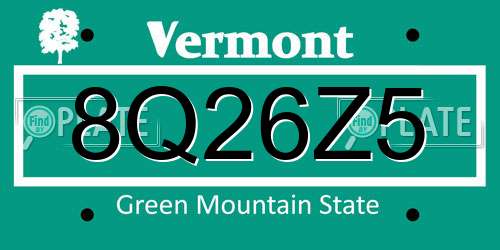 8Q26Z5 Vermont License Plate